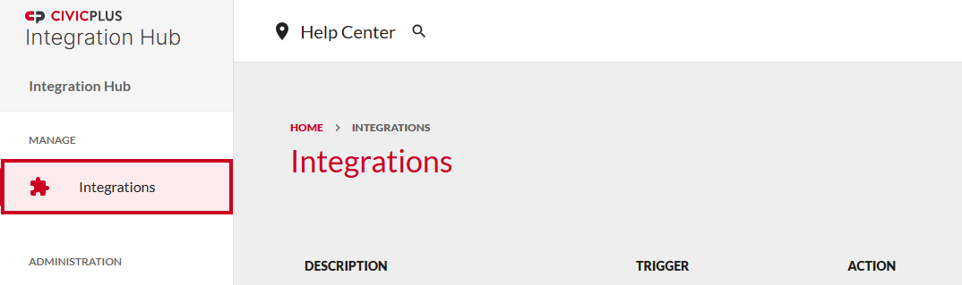 Integrations menu.
