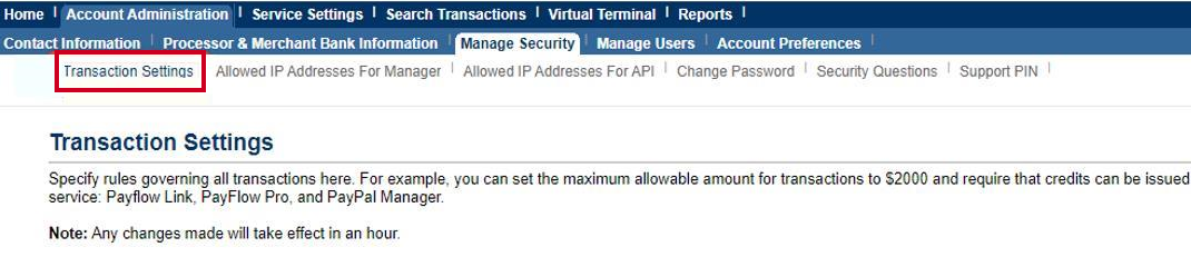 transaction settings.