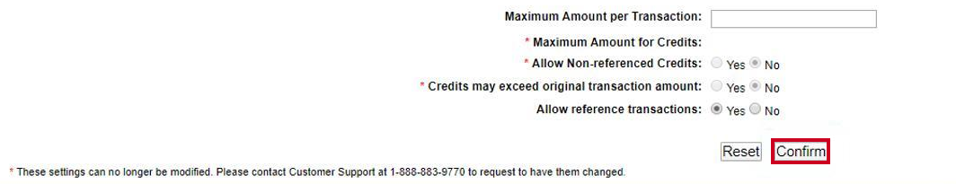 confirm transaction settings.