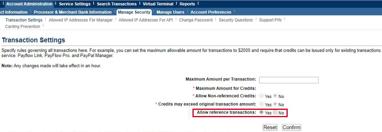 allow reference transactions.