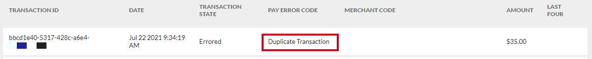 duplicate transaction.
