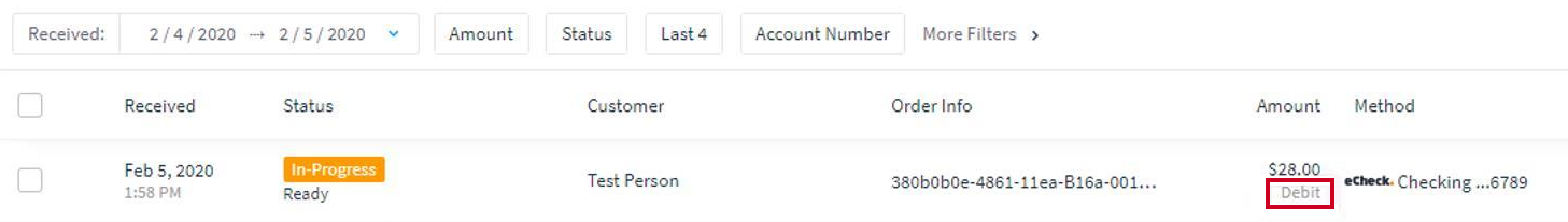 Debit note under payment amount.