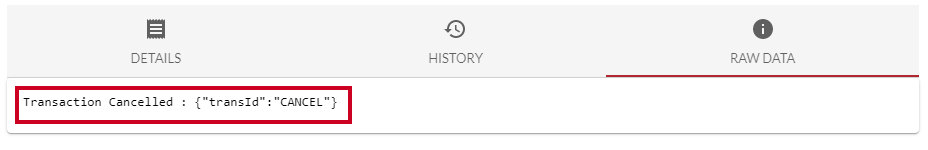 Transaction canceled raw data.