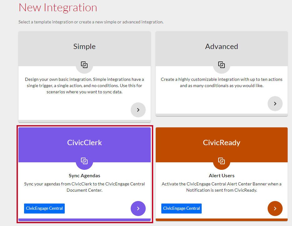 Template integration card.
