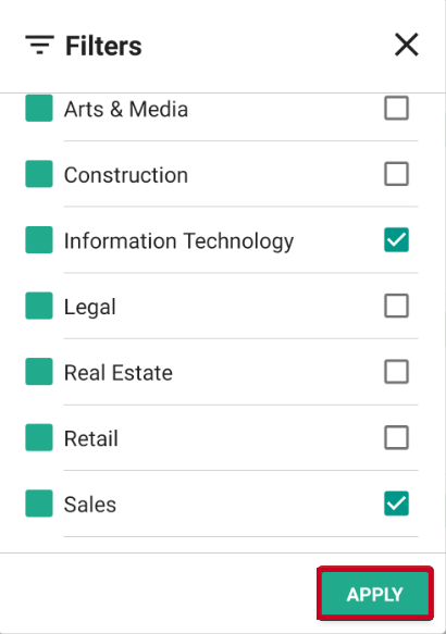 Mobile App, Jobs Module, Apply Filters button.