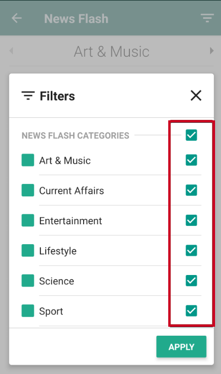 Filters list with checkboxes.