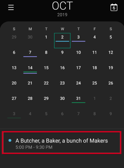 Event on phone calendar.