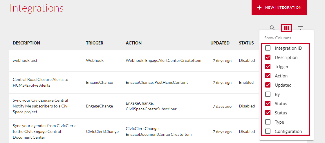 Show columns.