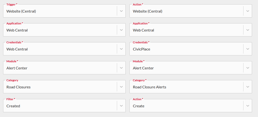 Alert center integration fields.