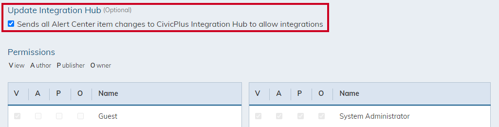 Alert center module, update integration hub.