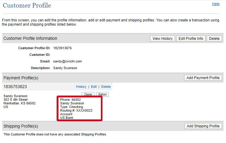 confirm payment profiles