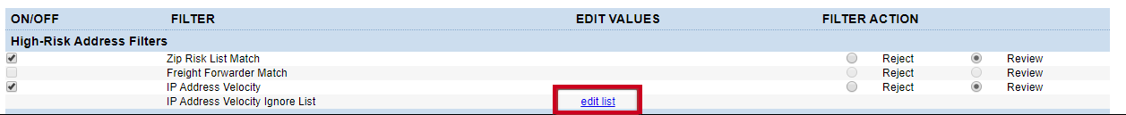 IP address list.