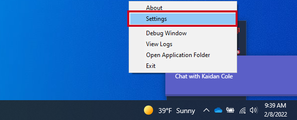 Settings option in menu.
