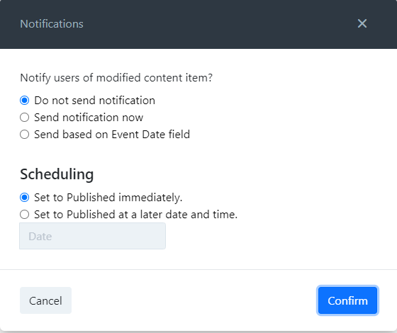 notification options pop-up window.