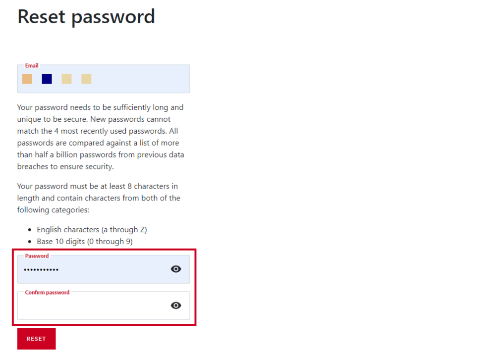 confirm new password