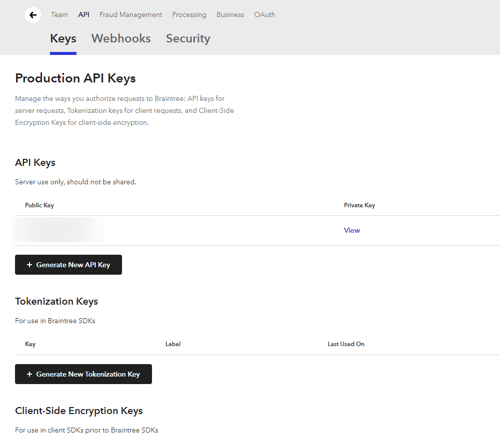 API Keys Page