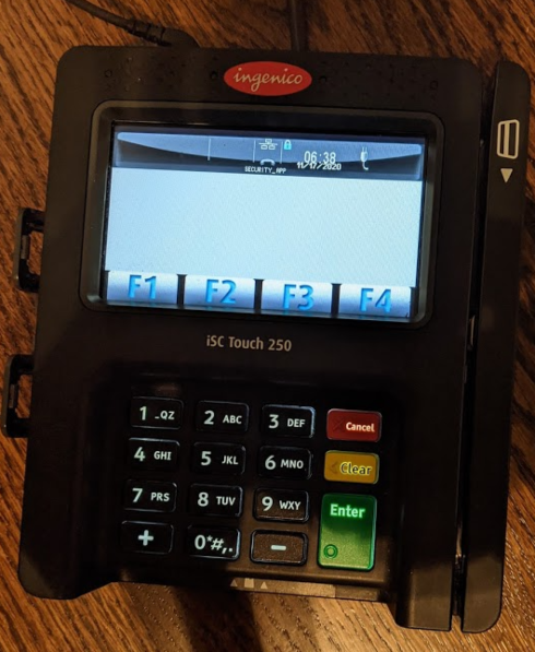 Ingenico iSC Touch 250 EMV device, on screen.