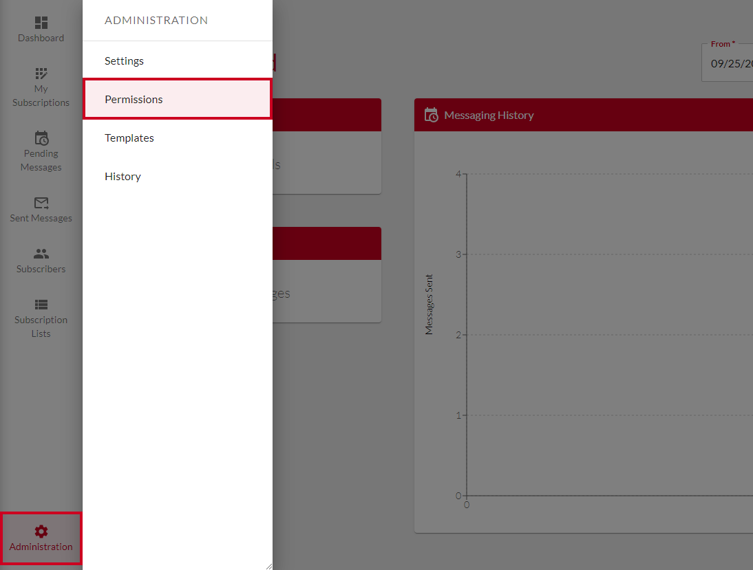 Permissions option in the Administration menu.