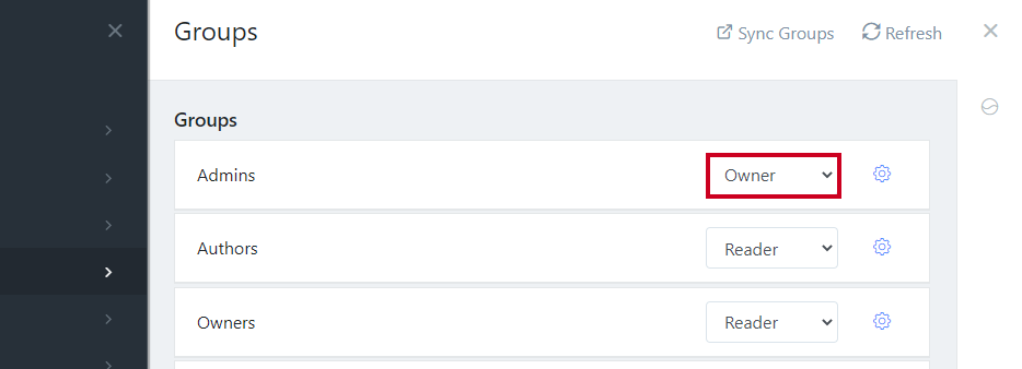 Groups role dropdown.