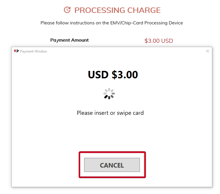 Cancel processing.