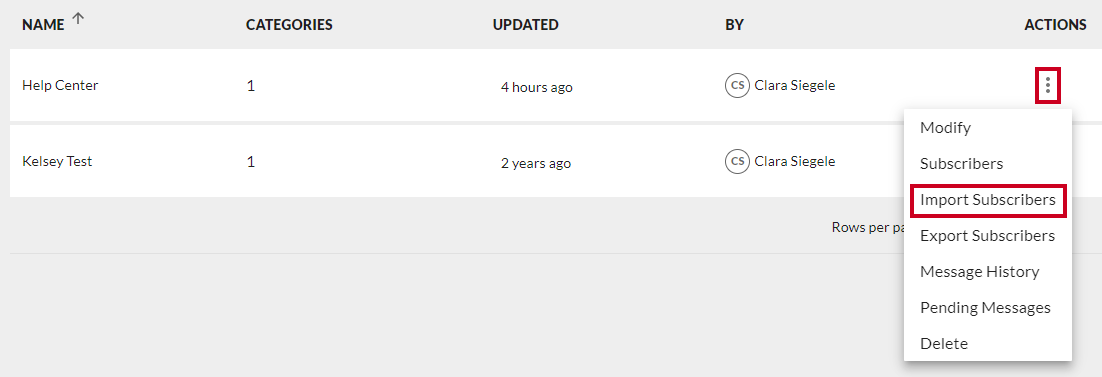 Import subscribers.