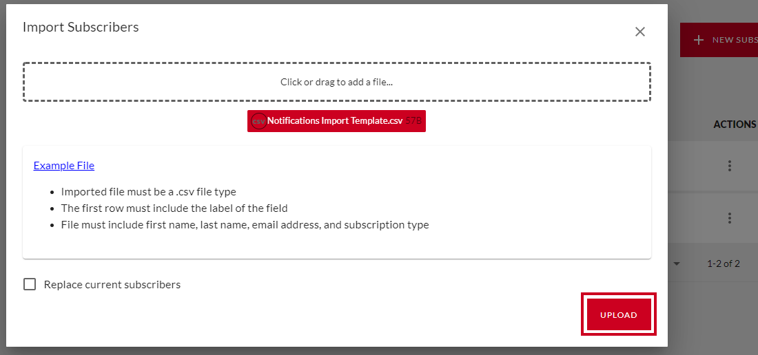 Upload button.