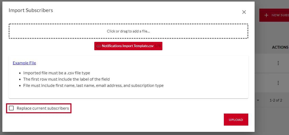 Replace current subscribers checkbox.