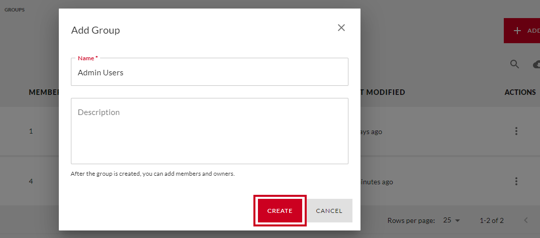 Create button.