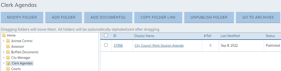 Web Central Document center agenda.