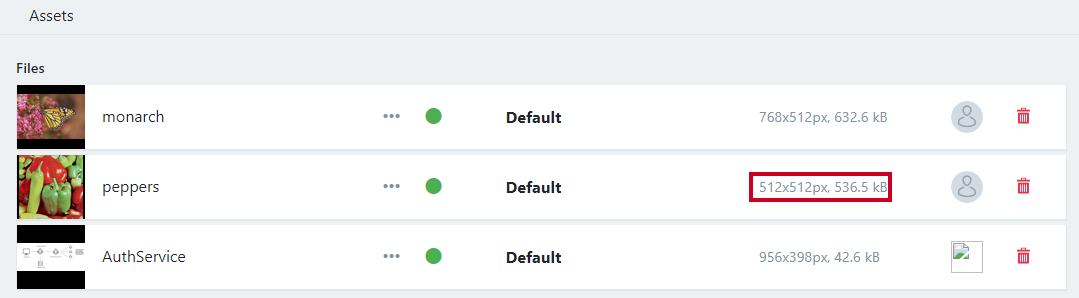 Dimensions and file size in list view.