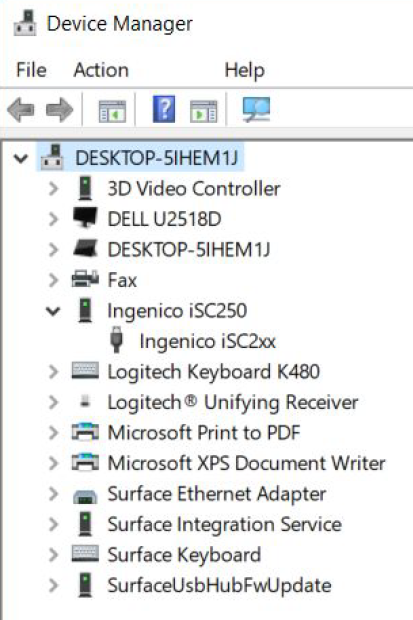 Device Manager list of devices.