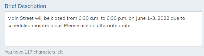 Brief description field in alert center.