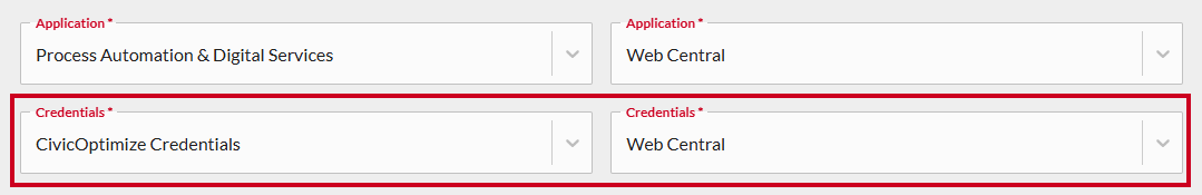 Credentials dropdowns.