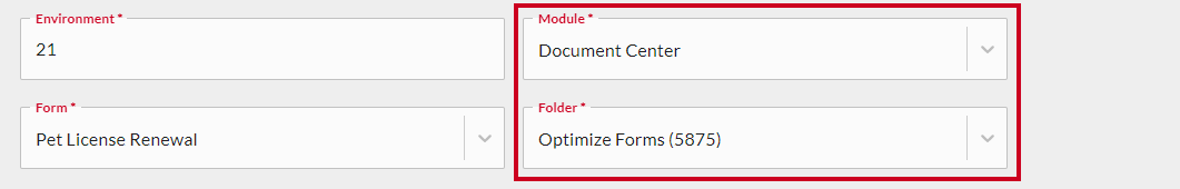 Module and folder fields.
