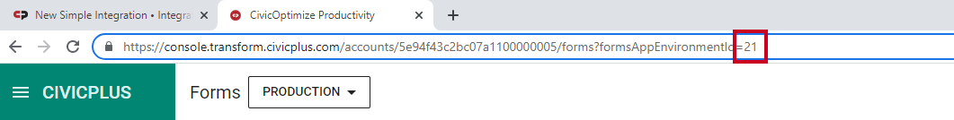 Environment number in URL.