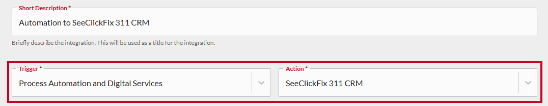 Trigger and action dropdowns.