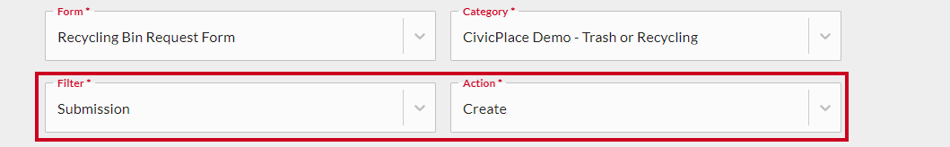 Filter and action fields.