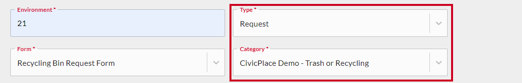 Request and category fields.