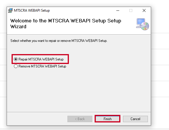 Repair MTCSRA Setup option.
